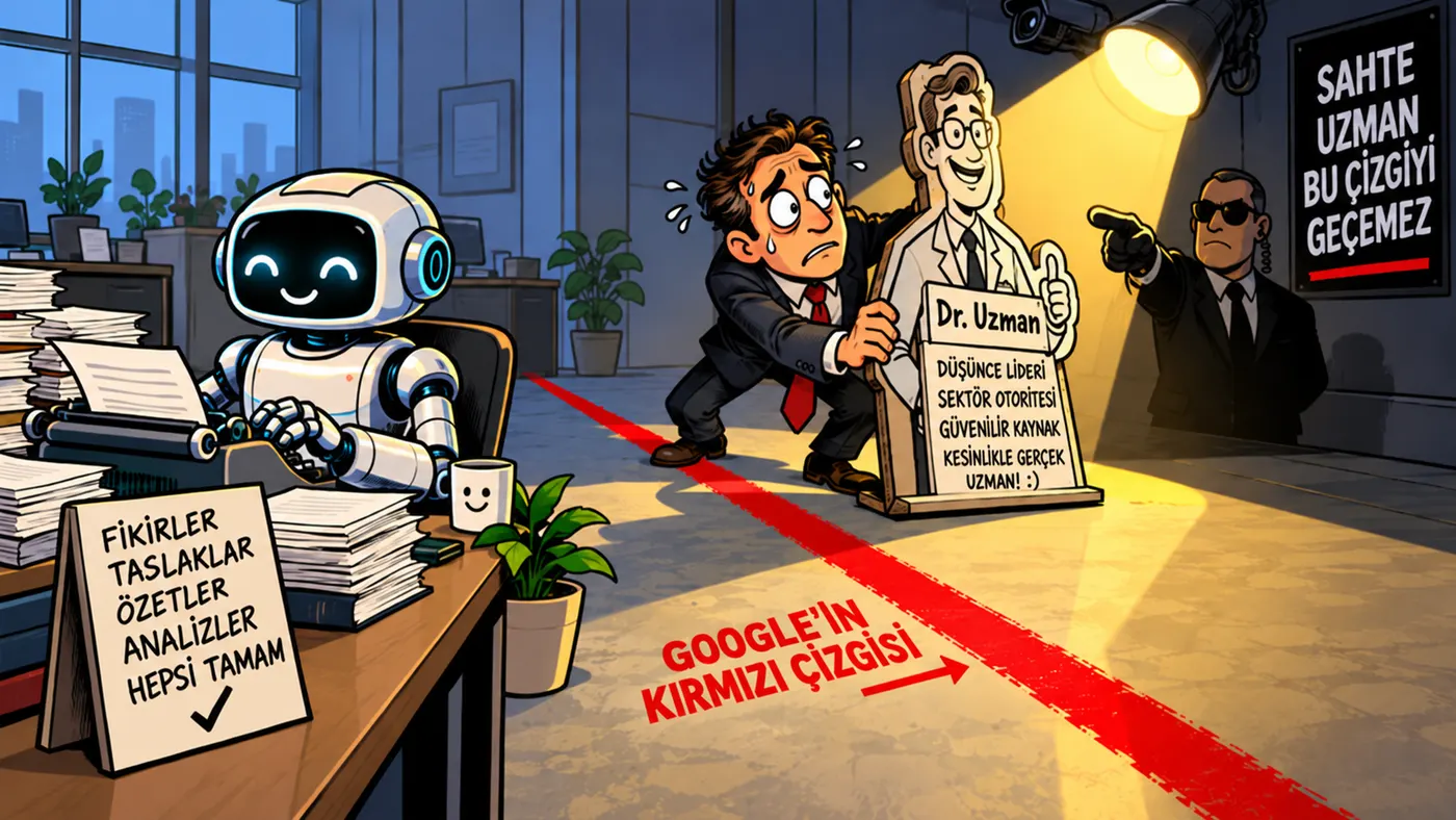Robot masasında çalışırken karton uzman kırmızı çizgide durduruluyor (illüstrasyon)