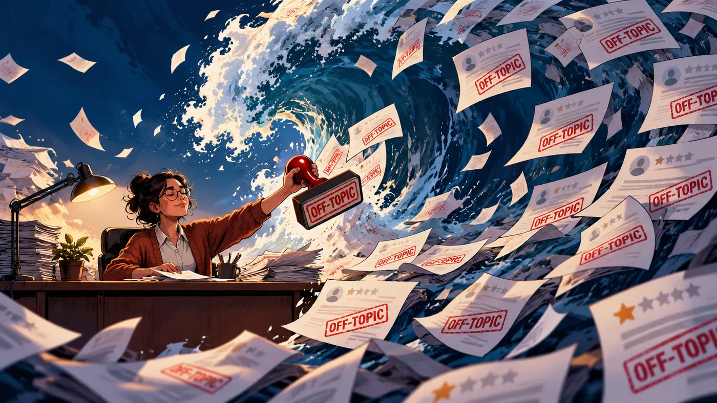 An official stamping "off-topic" on a wave of reviews (illustration)