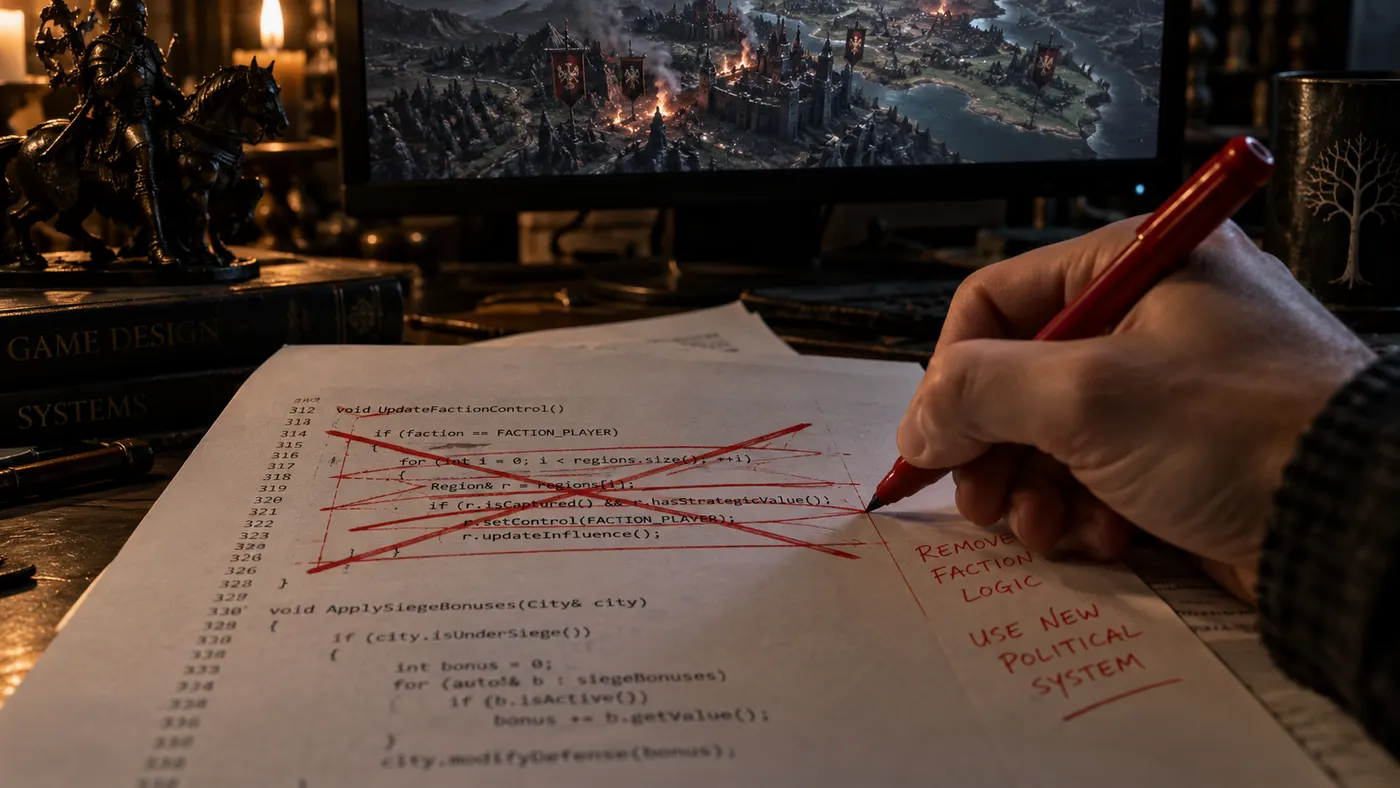 Lines of code crossed out with a red pen (illustration)