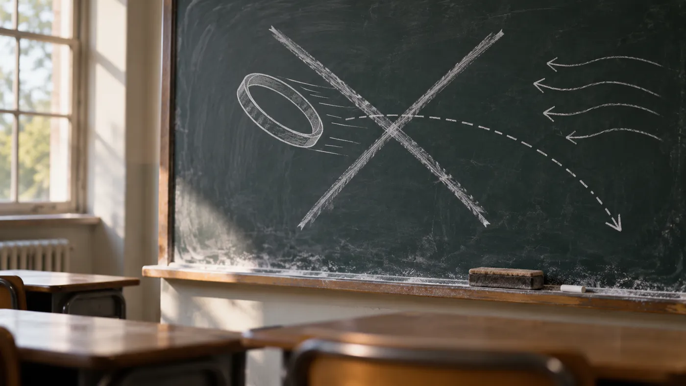 A chalkboard drawing of a thrown ring with a large cross through it (illustration)